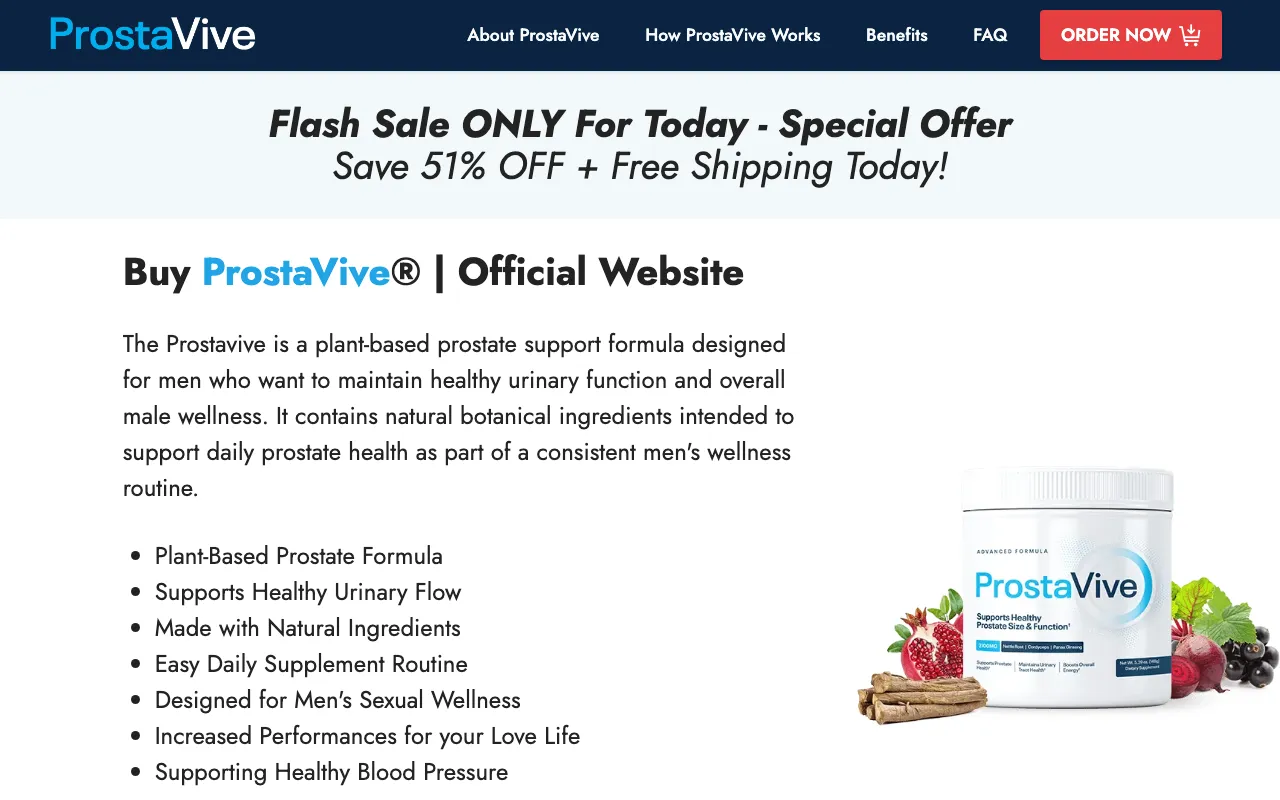 Archived ProstaVive website screenshot of buy-prostavive.com — Claims to be official
