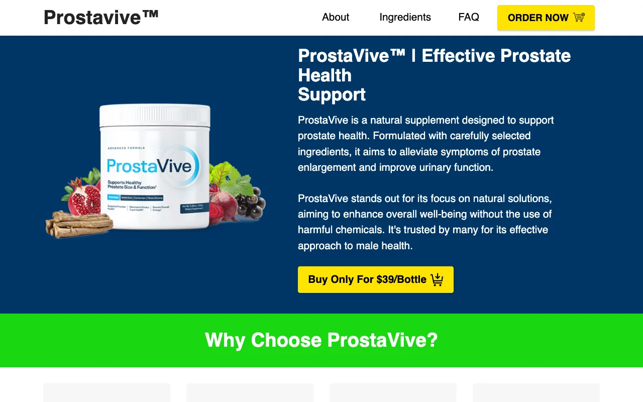 Archived ProstaVive website screenshot of en-prostavive.com — Claims to be official
