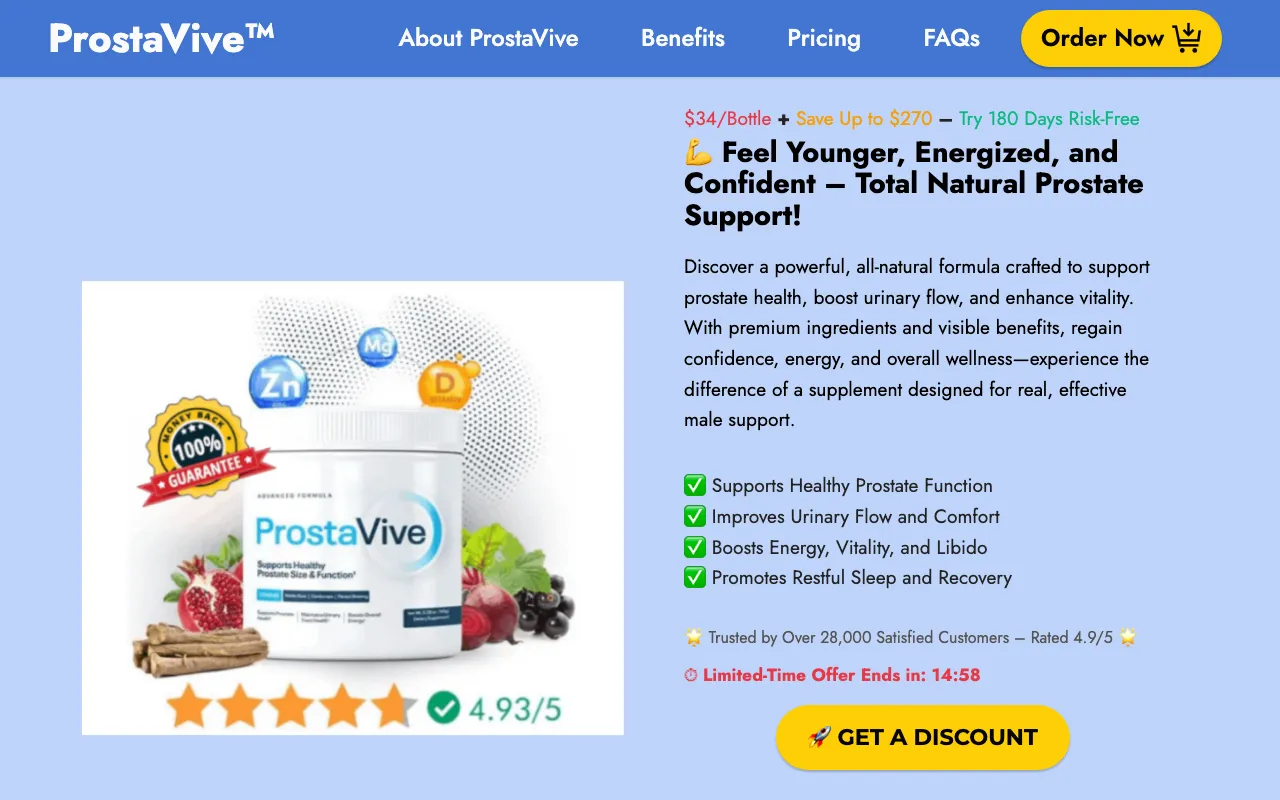 Archived ProstaVive website screenshot of officialprostavive.com — Claims to be official