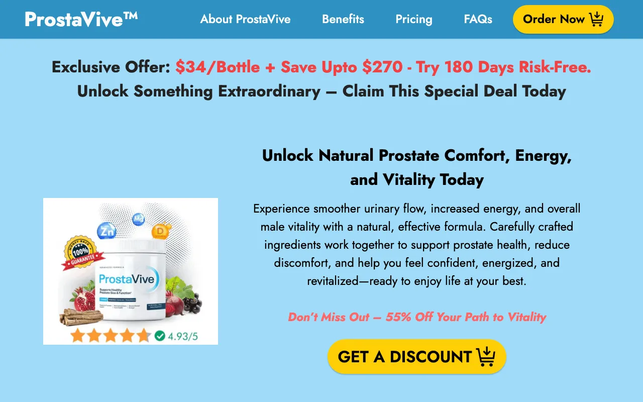 Archived ProstaVive website screenshot of prostavive-official.com — Claims to be official